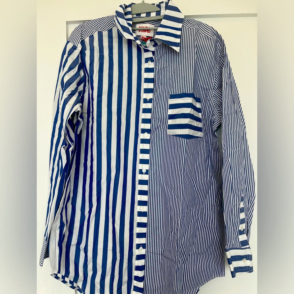 Solid and striped NWT “the Oxford tunic-stripe shirting in midnight blue”